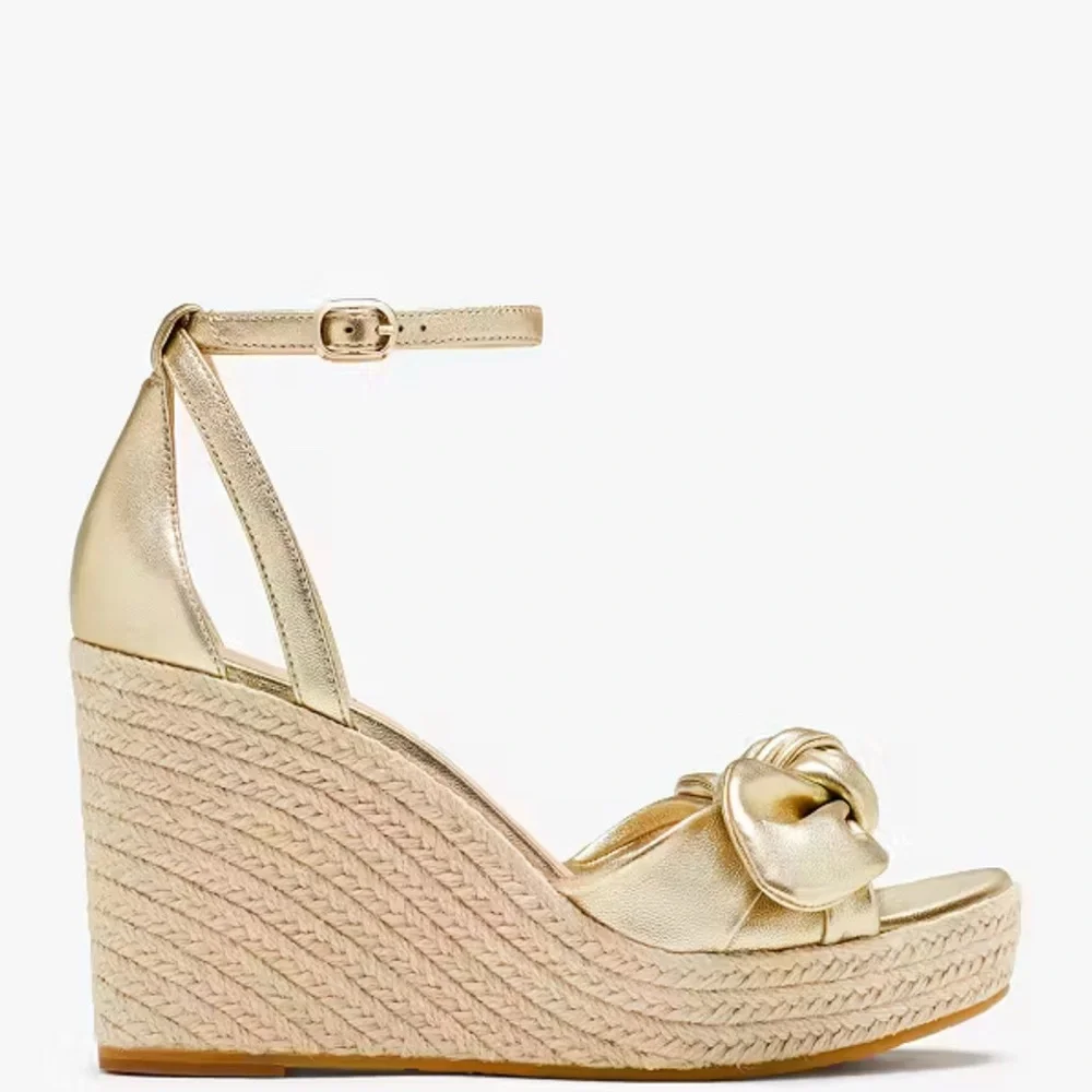 NIB Kate Spade Tianna Espadrille Wedge Gold Metallic Sandals, Size 11